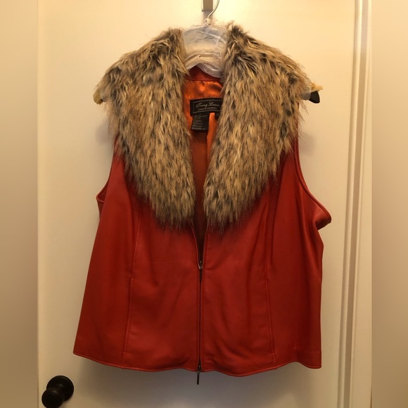Terry Lewis Classic Luxuries Jackets & Blazers - Genuine leather vest w/faux fur collar by Terry Lewis
